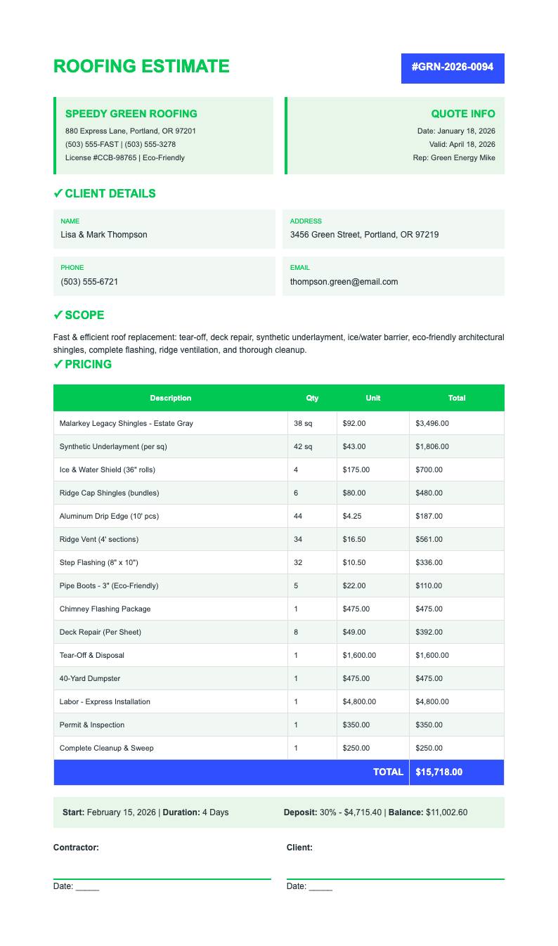 Speedy efficient roofing quotation